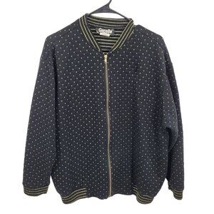 Gepetto womens Medium black quilted gold sparkly design zip jacket made in USA